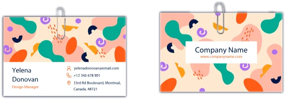 Business cards, front and back