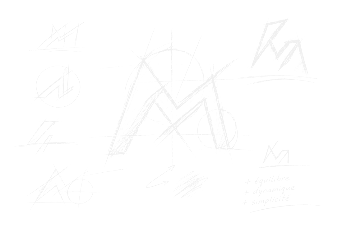 Croquis d'exploration d'un logo M : équilibre, dynamique, simplicité